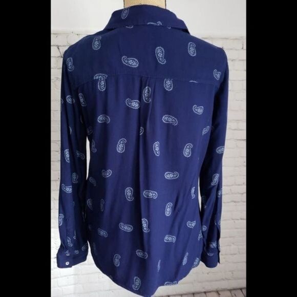 Zara Navy Blue Paisley Button Down Shirt - Picture 3 of 9